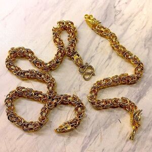 Gold Dragon Necklace Bracelet Matching Set Game of Thrones Party Sword